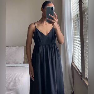 QUINCE 100% Organic Cotton Sleeveless Spaghetti Strap Maxi Dress Navy Blue Sz S